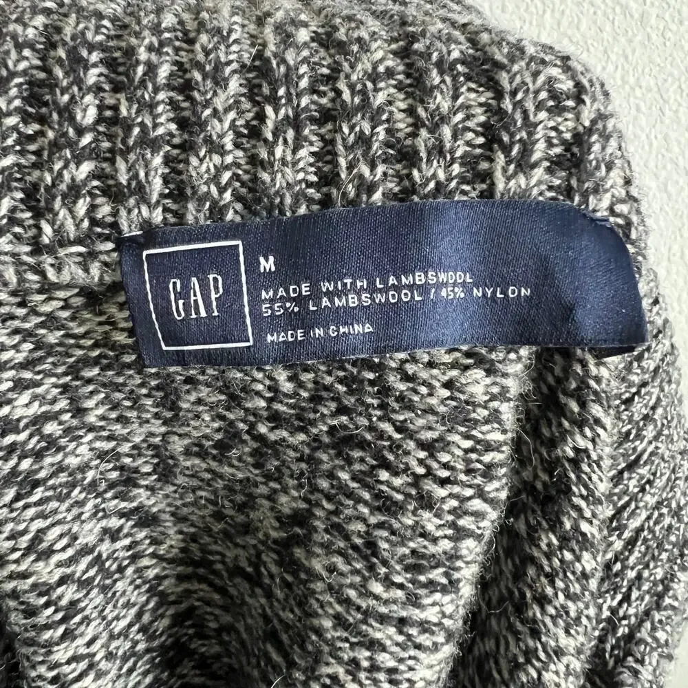 Gap Gray Lambswool Pullover Sweater Men's M 1/4 Button Mock Neck Long Sleeves